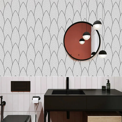 Vintage Peel and Stick Wallpaper Geometric Abstract Curved Black/White Removable Contact Paper for Home Bathroom Wallpaper Decor