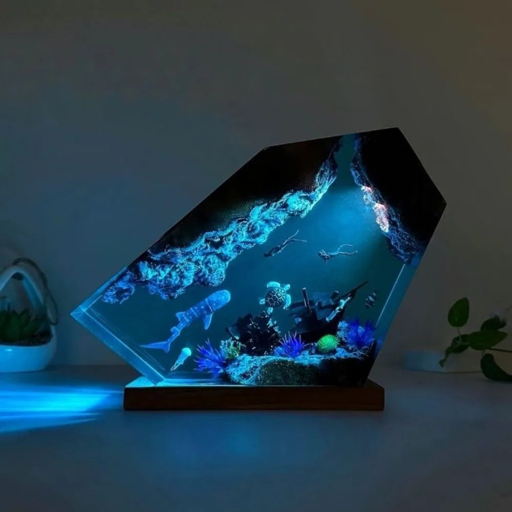 Submarine Resin Light Whale Sea Turtle Human Diving Creative Decoration Personality Night Light Simplicity Household Decoration