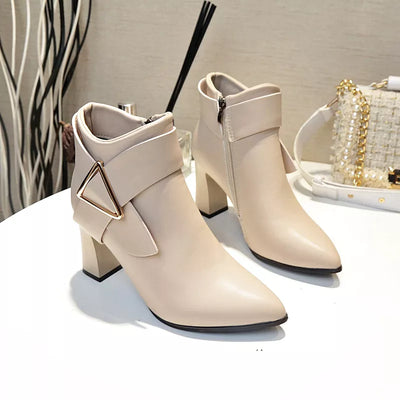 Women's High Heels Short Boots Spring Autumn Belt Buckle Ankle Boots Female Bottes High Pu Leather Shoes Waterproof Woman Pumps