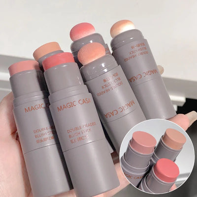 Double Head Sponge Facial Blush Stick Waterproof Multi-purpose Eyes&lips&Cheek Blush Balm Cream Matte Finish Makeup Contour Pen