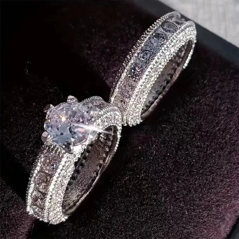 2pcs Exquisite Fashion Couple Pair Wedding Ring Micro Set Zircon Shining High Grade Handicraft