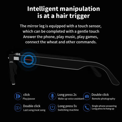 A5 Smart Glasses:Blue Light Filtering Polarized Sunglass Lenses  Audio Built-in Mic & Speakers Touch & Voice Assistant