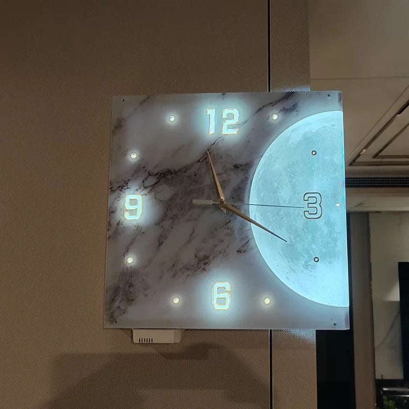 Corner Wall Clock Double Sided Modern LED Clocks Wall Lamp Moon Living Room Decoration Digital 3D Watches Reloj De Pared Hierro