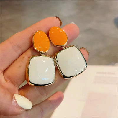 KADRUFI Women Orange-white Contrast Color Glaze Korean Fashion Earrings Brincos Temperament Square Piercing Drop Earring Jewlery