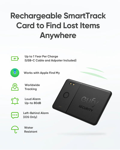 eufy SmartTrack Card E30 Rechargeable Works with Apple Find My (iOS Only) Bluetooth Tracker