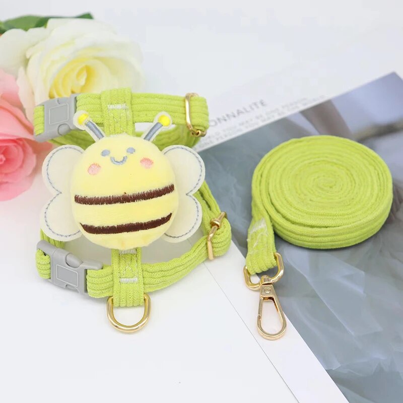 Pet Harnesses Leash Set Cute Bee Animals Shape Dog Cat Harnesses Soft Adjustable Outdoor Walking Anti-lost Puppy Leash Supplies
