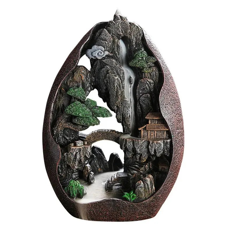 1pc, Smoke Waterfall Backflow Incense Burner Creative Home Decor Incense Holder Portable Resin Censer Mountain River Handicraft