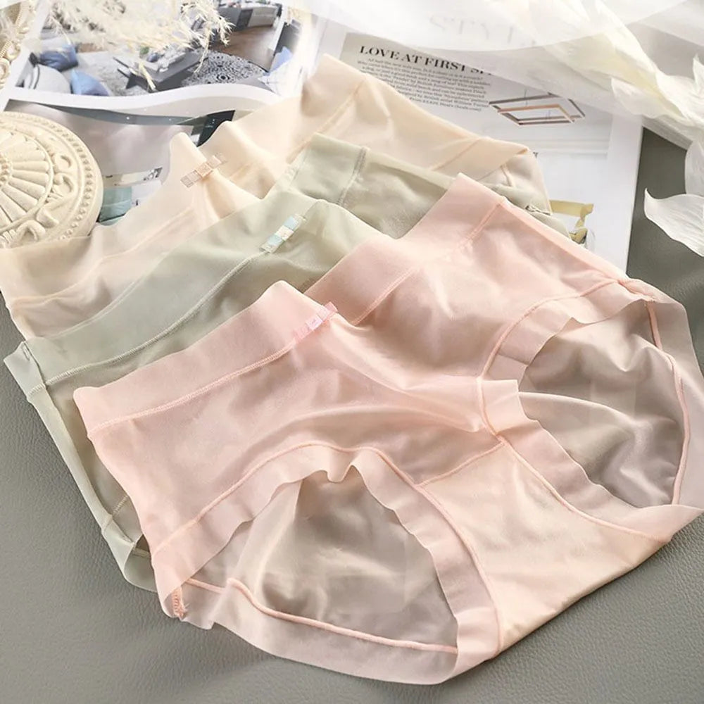 Ice Silk Panties for Women Transparent Briefs Seamless Breathable Middle Rise Underpants Comfort Soft Underwear Women