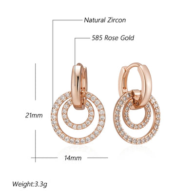 Kienl Hot Full Shiny Natural Zircon Drop Earring for Women 585 Rose Gold Color Unique Geometry Crystal Daily Vintage Jewelry