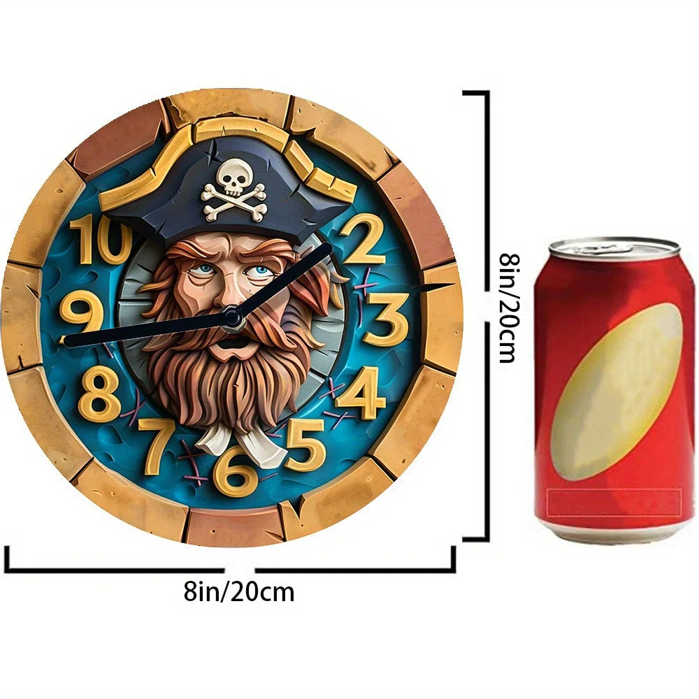 Silent Aluminum Wall Clock With Pirate Captain Design - Perfect For Office & Summer Vacation Decor, Diy Craft Supplies