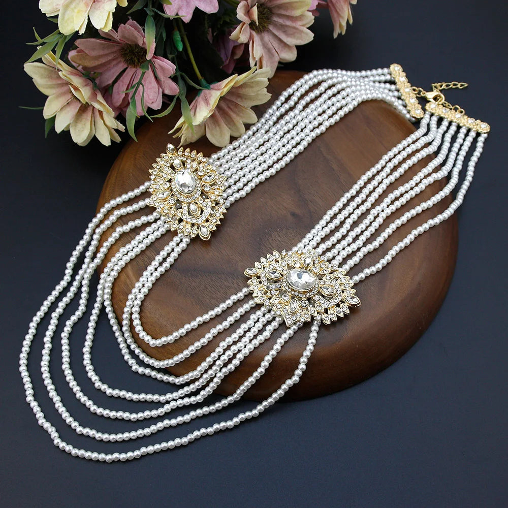 Neovisson High Quality Morocco Multilayer Chain Necklace Caftan Jewelry Long Crystal Arabic Bride Clothing Accessorie Gift