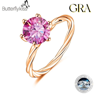 Butterflykiss Luxury 1.0 Carat Moissanite Rose Gold Plated Rings For Women Engagement Wedding Diamond 925 Silver Luxury Jewelry