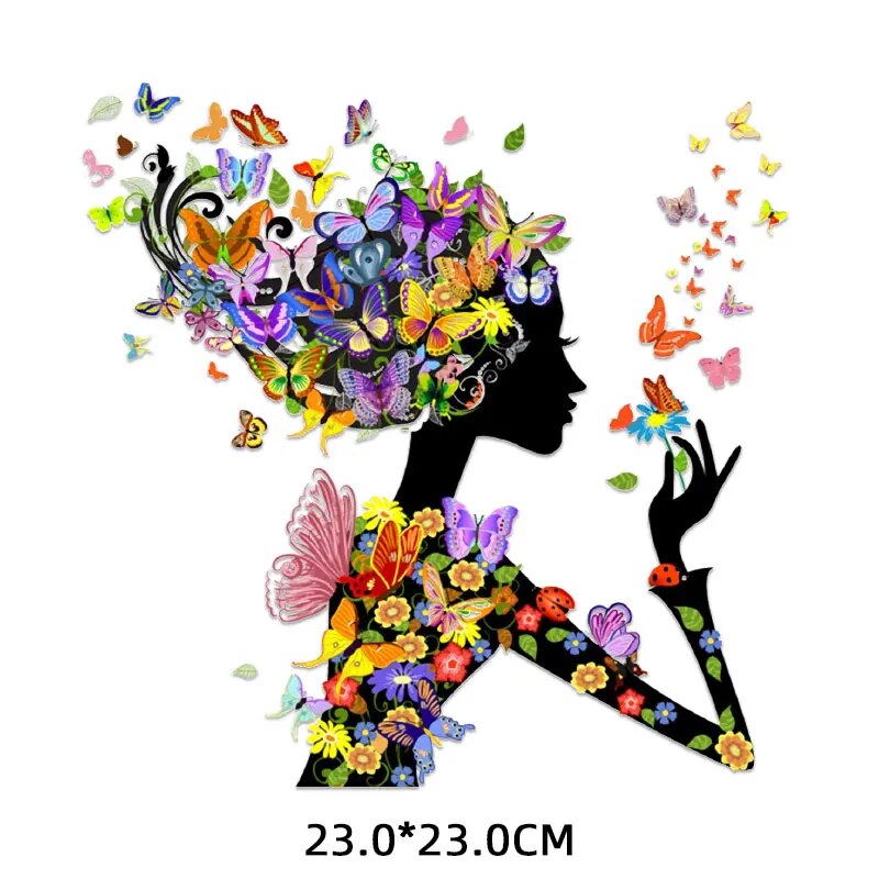 Iron on Butterfly Girl Flower Shoes Heat Transfer for Clothes Beautiful Cartoon Girl Patches Stickers T-shirts Dress Appliques