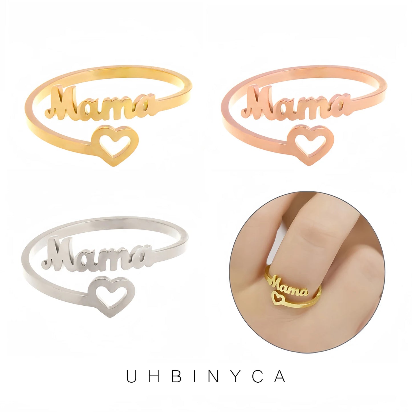 The Word MAMA Stainless Steel Ring, The Best Gift for Mothers on Mother's Day