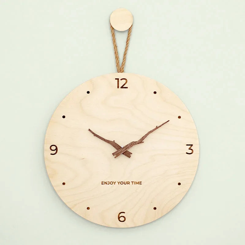 Nordic Simple Wooden Hemp Rope Wall Clock Living Room Home Clock Silent Clock Fashion Japanese Modern Creative Clock