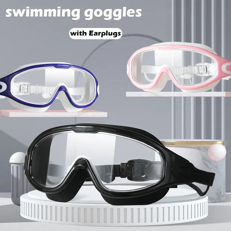 Swimming Goggles Silicone Swim Glasses Big Frame with Earplugs Men Women Professional HD Anti-fog Eyewear Swimming Accessories