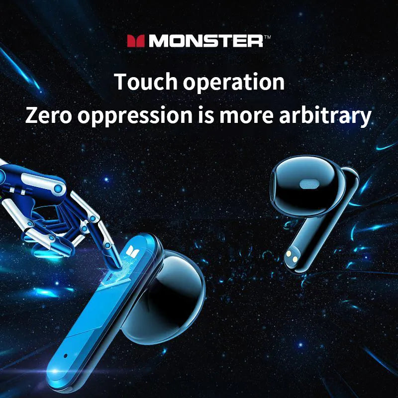 Monster XKT09 Wireless Bluetooth 5.2 Earphones TWS Gaming Earbuds Bass Sound Music Game Double Mode Headset 300mAh Long Standby