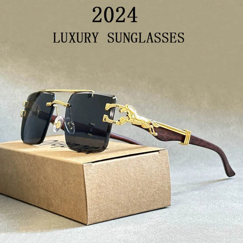 2024 Square Sunglasses For Men New Luxury Vintage Designer Rimless Sunglasses Women Trendy Fashion Glasses Gafas De Sol Hombre