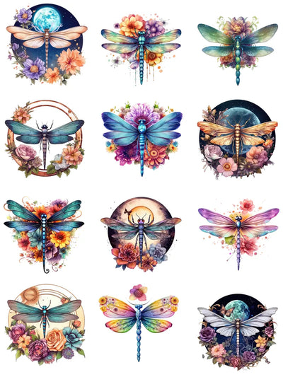 Beautiful Insects Dragonflies and Flowers printing for clothes Patch thermo-stickers for children Sewing Decoration