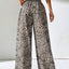 Women's Leopard Printed Drawstring Long Pants Autumn Winter 2024 Vintage Drawstring Elastic Waist Loose Trousers Streetwear