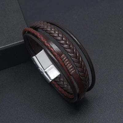 Modyle Trendy Leather Bracelets Men Stainless Steel Multilayer Braided Rope Bracelets For Male Bracelets Jewelry Pulsera Hombre