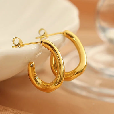 Fashion C Shape Jewelry Earrings Stainless Steel Material 18k Gold-plated Waterproof Ear Studs for Women 2024 New