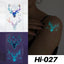 Blue Glowing Tattoo Sticker Luminous Deer Temporary Couple Tattoo Body Art Fluorescent Fake Tattoo For Men And Women 10.5x6CM