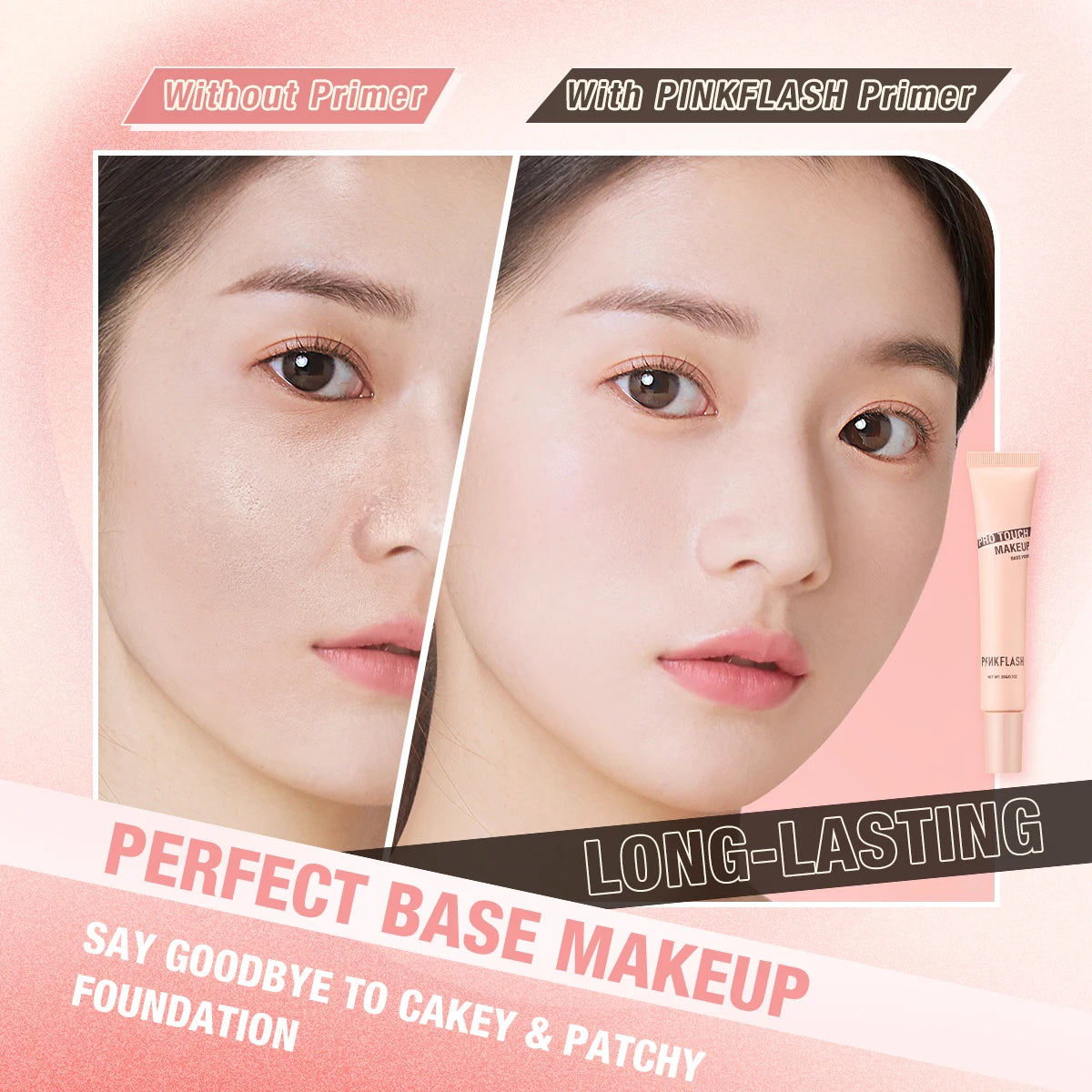 PINKFLASH Lightweight Makeup Primer Face Base Concealer Invisible Pore-Blurring Oil-Control High Coverage Foundation Cosmetics