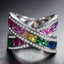 2024 New Fashion Colorful Cubic Zirconia Ring for Women Elegant Bridal Wedding Jewelry Band Cross Geometric Crystal Rings Gifts