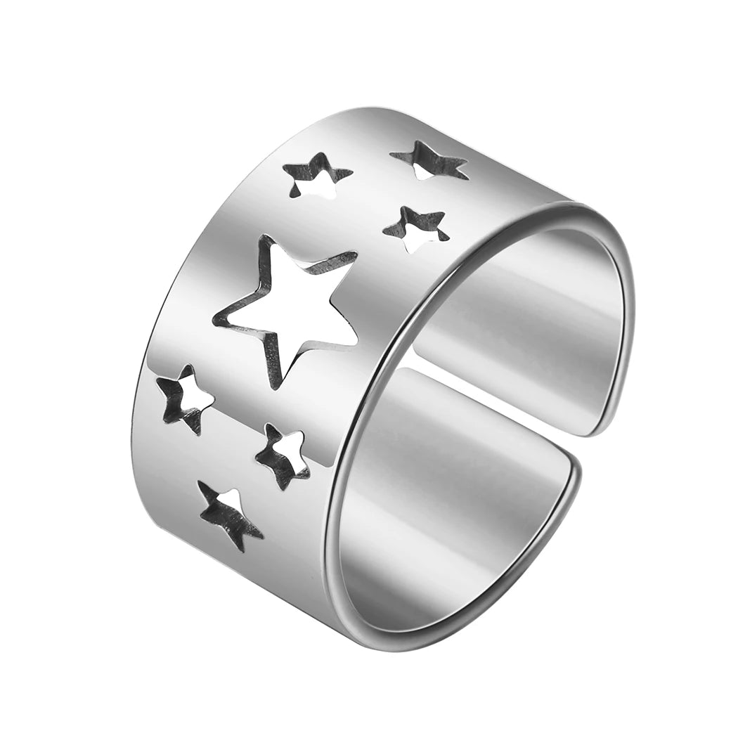 Kinitial April Stainless Steel Star Ring Women's Cutout Ring Broadband Ring Boyfriend Ring Stainless Steel Ring New Gifts