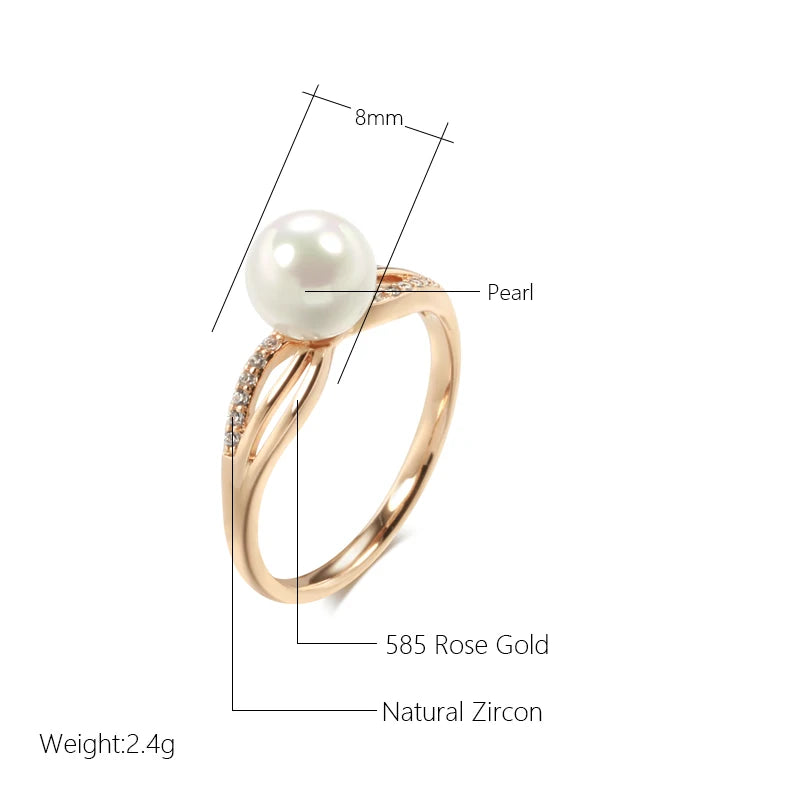 SYOUJYO Luxury Big Pearl Natural Zircon Ring For Women 585 Rose Gold Color Fine Jewelry Gift Original Design