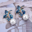 2024 New Fashion Blue Enamel Drip Oil Flower Shape Earrings Women Cute Faux Pearl Ball Dangle Earrings Indian Statement Jewelry