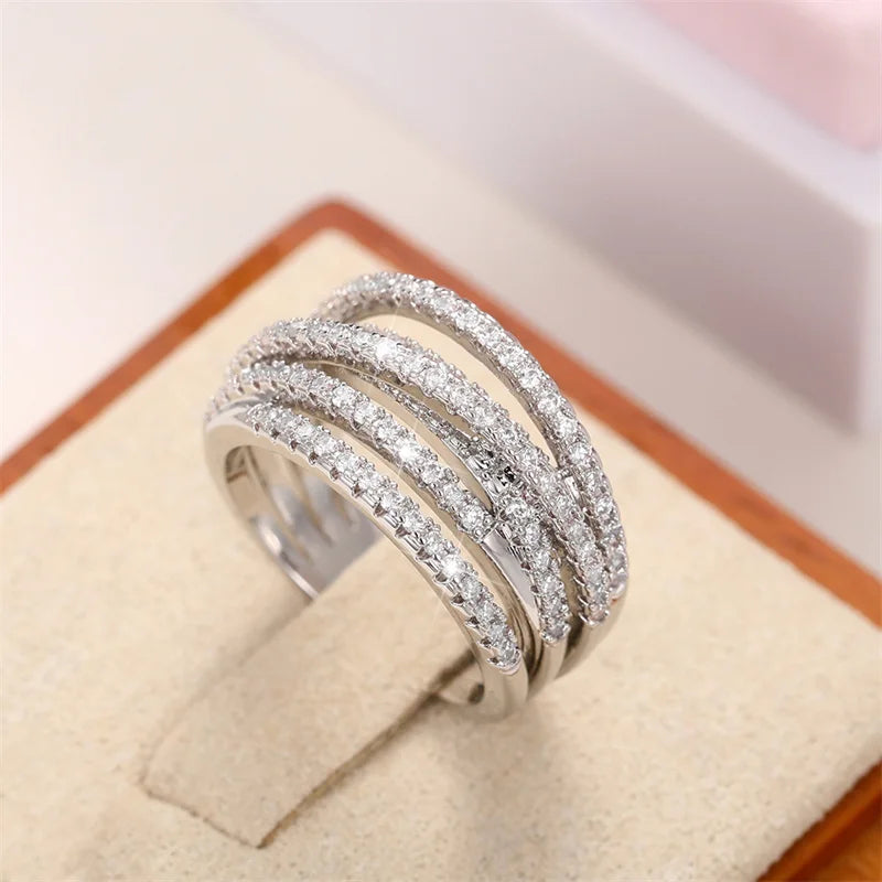 Huitan Luxury Cross Design Rings Full Paved CZ Stone Modern Fashion Sparkling Women's Rings Wedding Bands Jewelry Drop Shipping