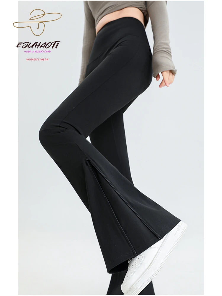 Women Micro Flared Pants 2024 New Fashion Ankle Zipper High Waist Appear Thin Leggings Slim Stretch Women's Pants Solid Trousers