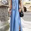 2024 Summer Fashion New Elegant Women's Denim Suspender Sexy Casual Temperament Split A-line Vacation Dress