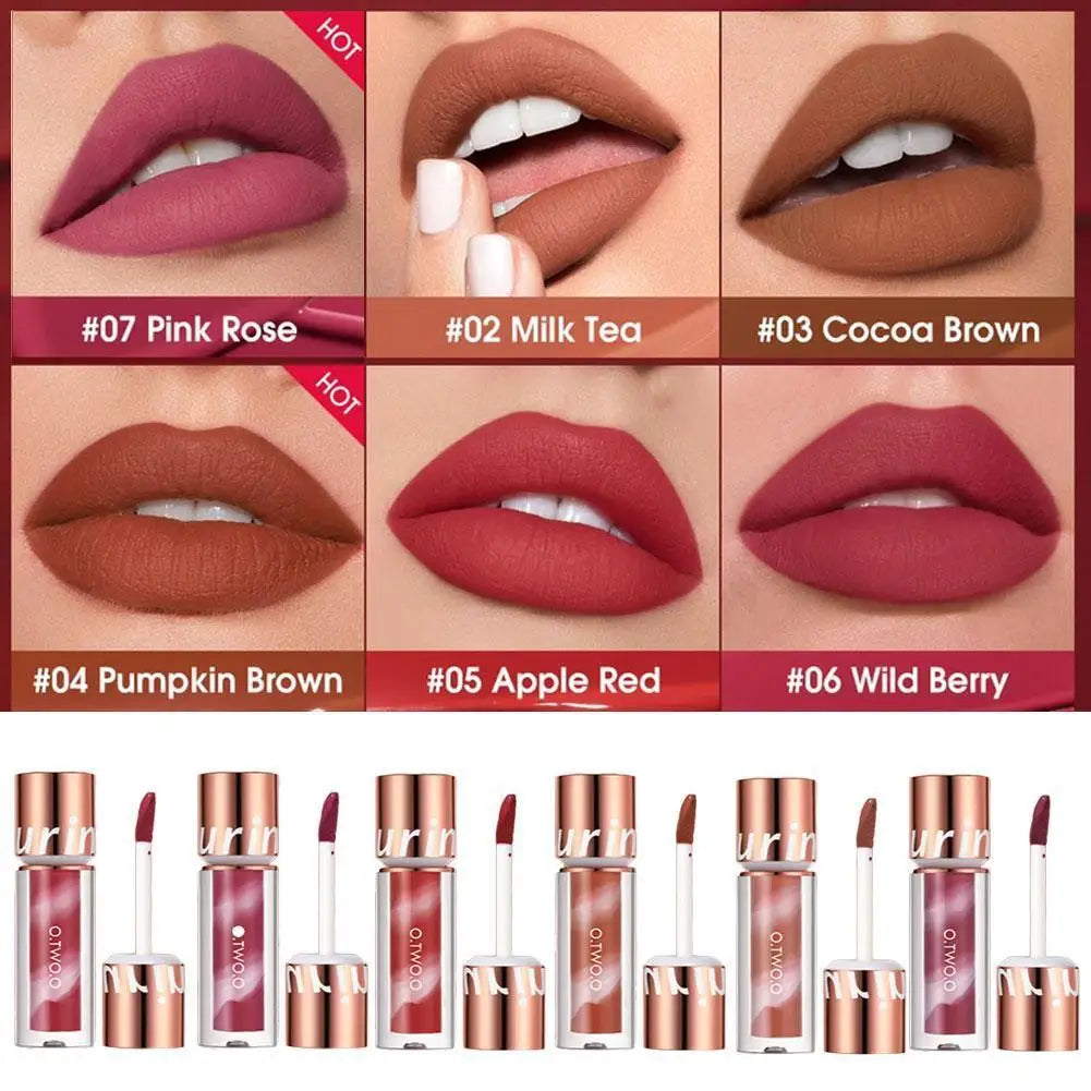 O.TWO. O Matte Lipstick Waterproof Liquid Lipstick Long-lasting Nonstick Cup 24 HRS Velvet Ink Lip Tone 8 Color Lip Glaze