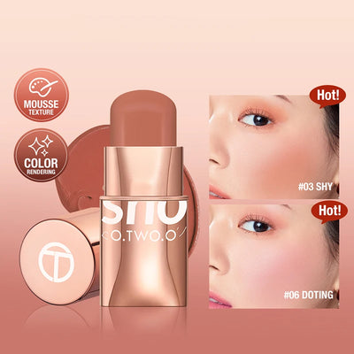 O.TWO.O Blush Stick Cream Blusher Waterproof Long-lasting Lip Cheek Eye Multi-use Stick 6 Colors Blendable  Make-up for Women