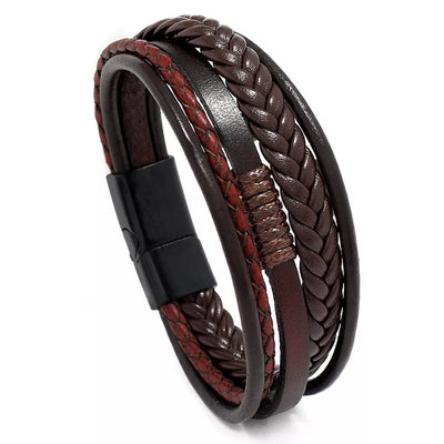 Modyle Trendy Leather Bracelets Men Stainless Steel Multilayer Braided Rope Bracelets For Male Bracelets Jewelry Pulsera Hombre