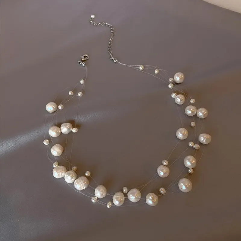 Korea New Design Fashion Jewelry Natural Freshwater Pearl Hand Winding Necklace Elegant Women Party Accessories