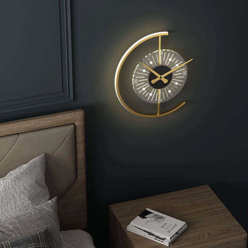 Modern light luxury wall lamp living room clock hanging wall decoration bedroom bedside Nordic fashion minimalist wall lamp