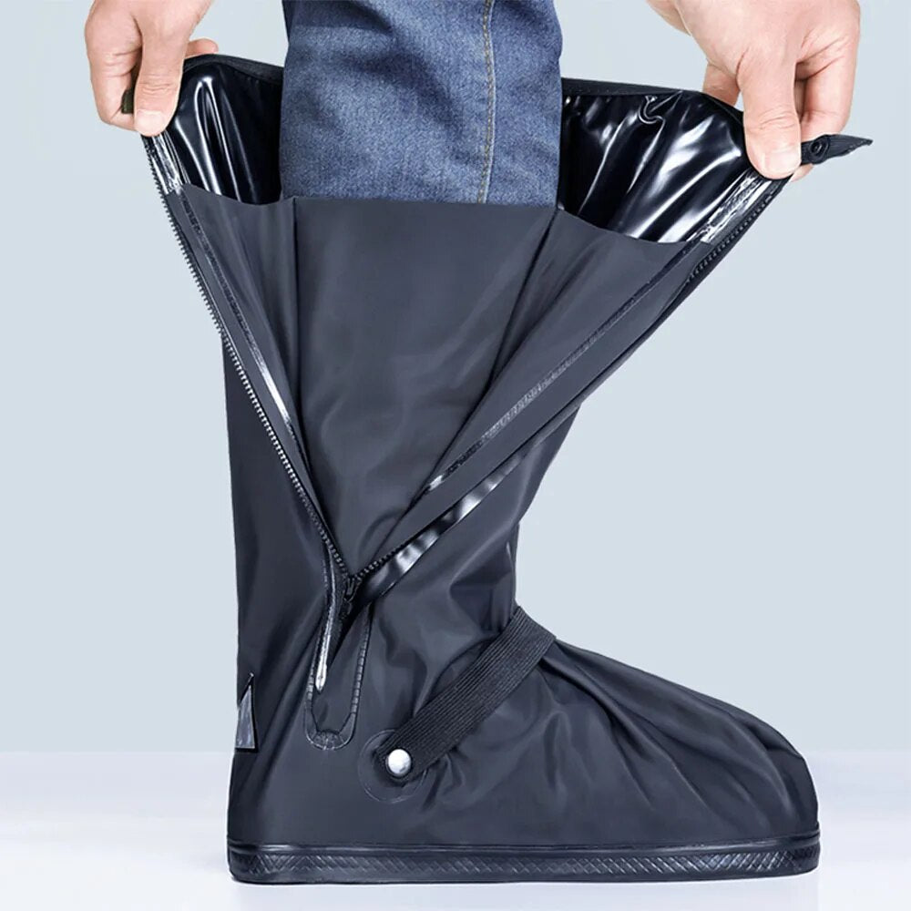 Black Waterproof wear resistant High-tube Motorcycle Rain Boots Covers Outdoor Travel Rain Shoe Covers Motocross Riding Sport