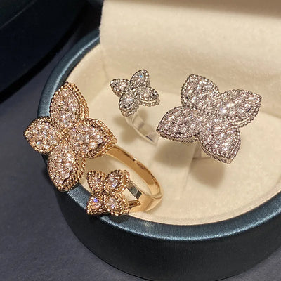 Gold Silver Color Adjustable Flower Rings for Women Wedding ENgagement Designer Ring Fashion Jewelry 2023