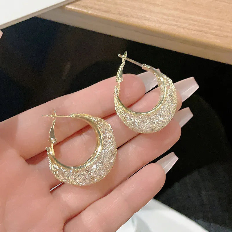 New Fashion Trend Unique Design Elegant Exquisite Light Luxury Mesh Zircon Earrings Female Jewelry Party Premium Gift Wholesale