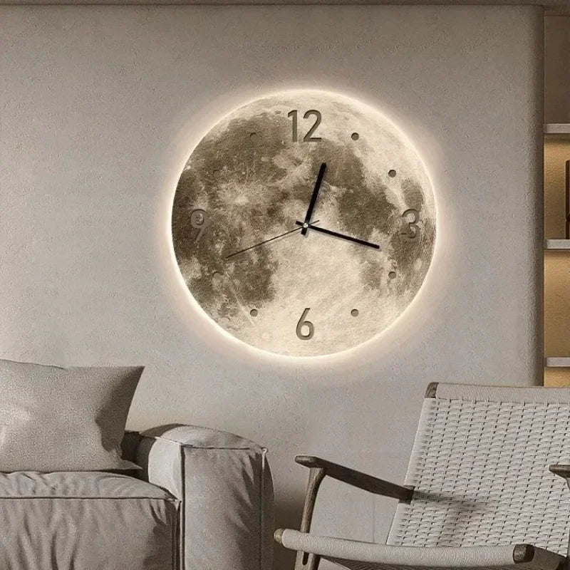 Advanced Sense Wall Clock Living Room Home Decorative Painting Wall Hanging Creative Clock with Light