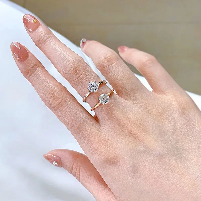 Butterflykiss Luxury 1.0 Carat Moissanite Rose Gold Plated Rings For Women Engagement Wedding Diamond 925 Silver Luxury Jewelry