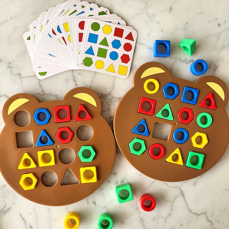 Kids Geometric Shape Color Matching Puzzle Baby Montessori Educational Learning Wooden Toys for Children Interactive Battle Game