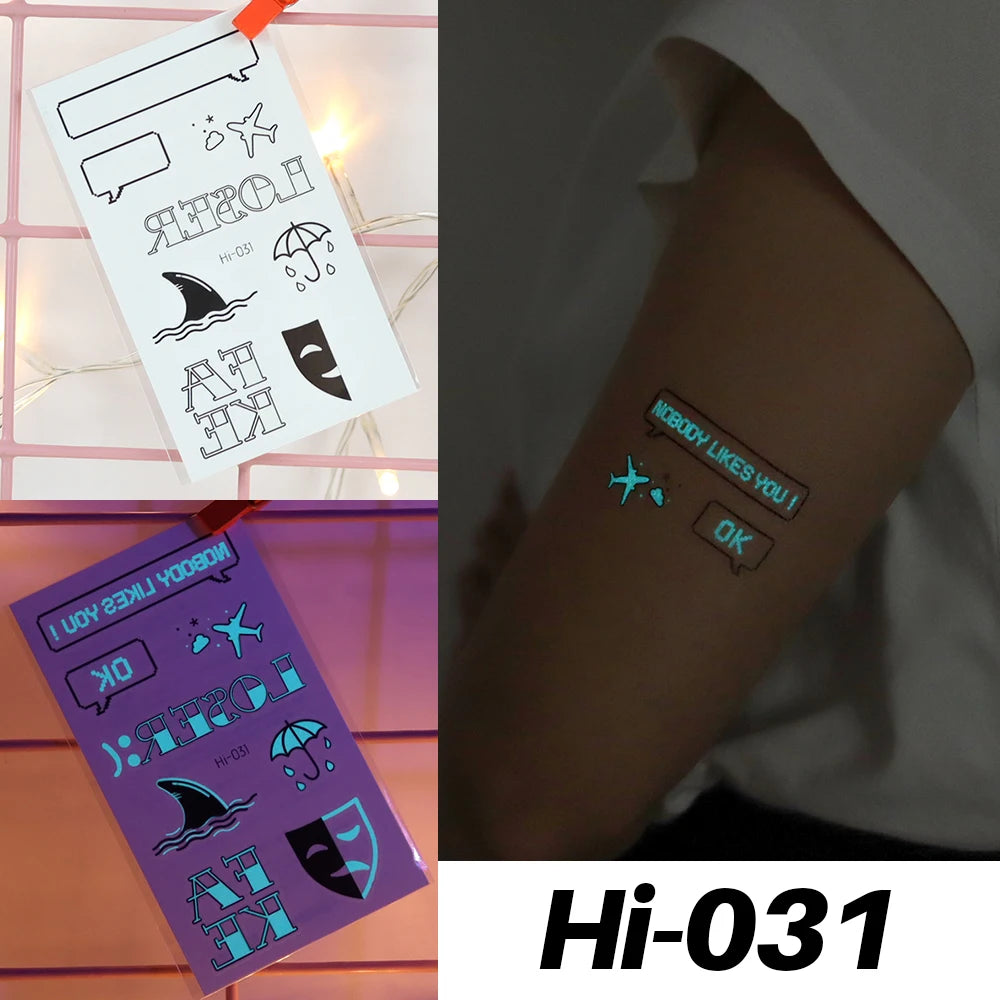 Blue Glowing Tattoo Sticker Luminous Deer Temporary Couple Tattoo Body Art Fluorescent Fake Tattoo For Men And Women 10.5x6CM