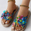 Women Fashion Casual Shoes Flat Vacation Holiday Holographic Braided Floral Pattern Toe Post Beach Flip Flops