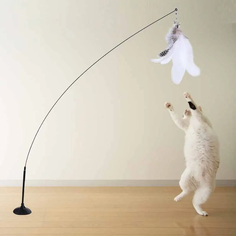 Funny Cat Toy Folorful Fluffy Feather With Bell Sucker Cat Stick Toy Kitten Play Interactive Detachable Teaser Wand Cat Supplies