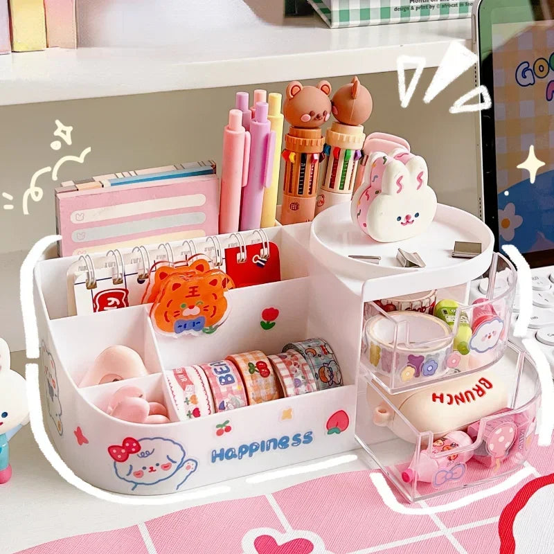 Kawaii Desktop Pen Holder for Girls Cute Storage Box Organizer Stationery Holder Pencil Holders Back To School Desk Accessories